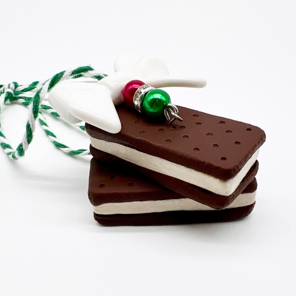 Handmade Ice Cream Sandwich Ornament – Polymer Clay Christmas Tree Decoration - Picture 2 of 10